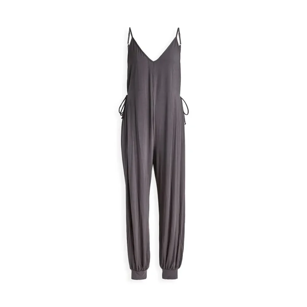 NEW Eberjey Finley Knotted‎ Sleep Jumpsuit Ebony Bamboo Jersey Lounge Pajamas M